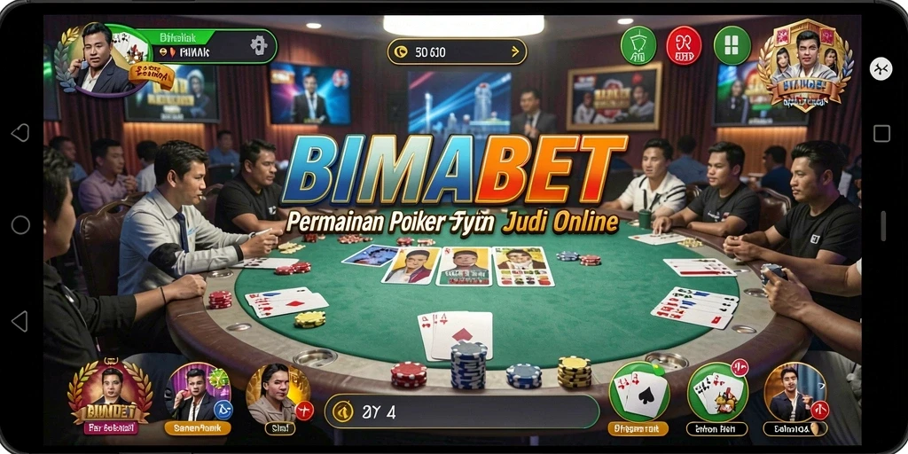 Tampilan screenshot utama BIMABET yang menunjukkan permainan poker yang intens.