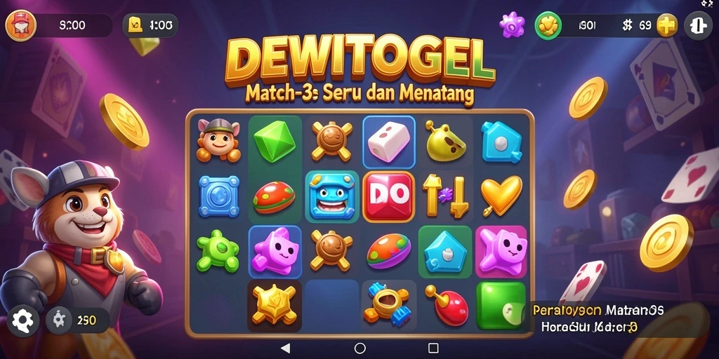 Tangkapan layar DEWITOGEL yang menunjukkan gameplay Match-3 yang mengasyikkan.