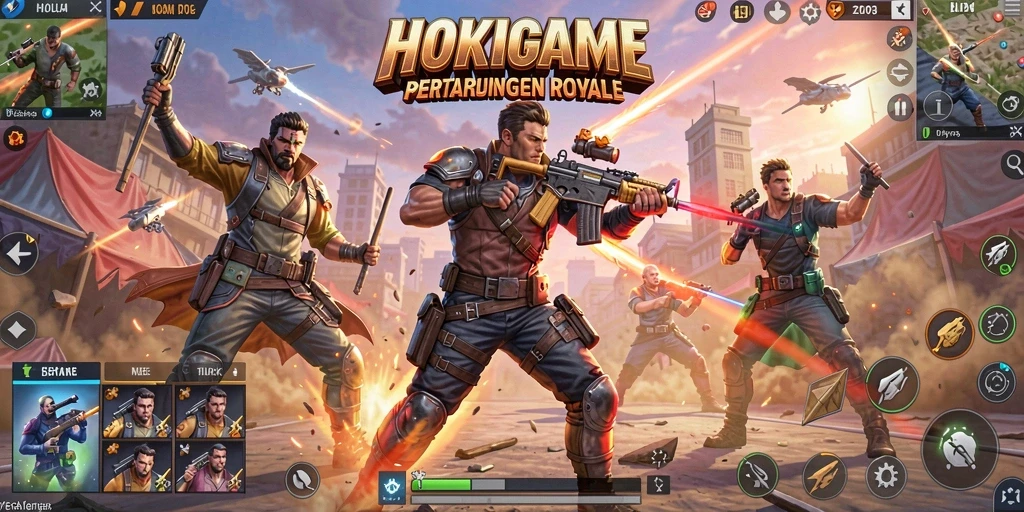 Tampilan gameplay menakjubkan dalam HOKIGAME, penuh aksi Battle Royale.