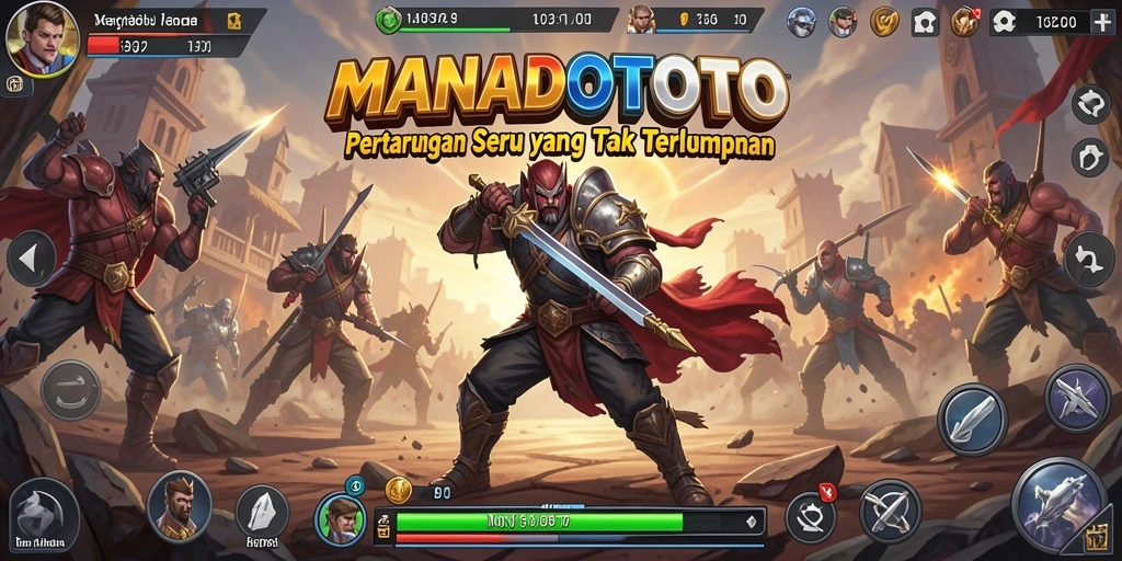 Tampilan gameplay seru di MANADOTOTO dengan karakter-karakter yang bertarung.