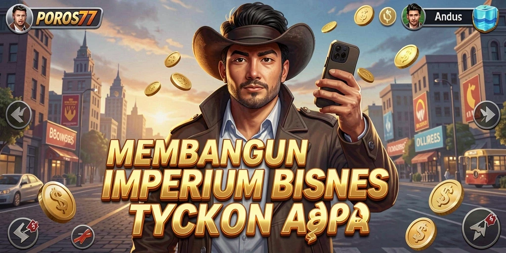 Screenshot menunjukkan pemain mengelola bisnis di POROS77 dengan antarmuka menarik.