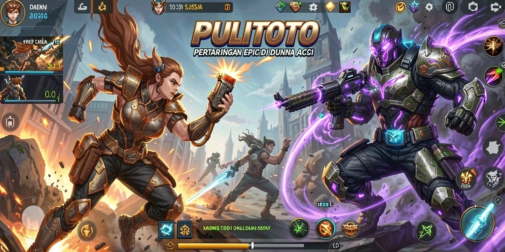 Screenshot PULITOTO menampilkan pertarungan seru antar karakter dalam aksi.
