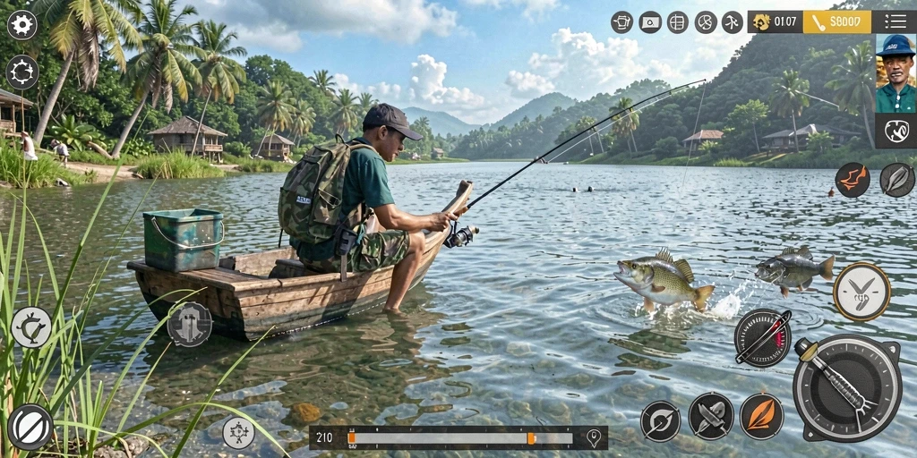 Tampilan gameplay menarik dari SD107 saat memancing di laut.