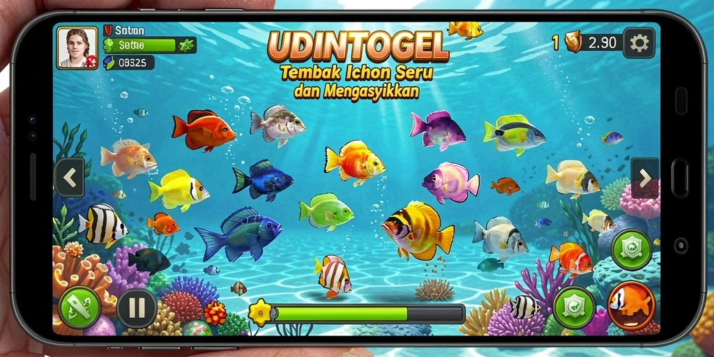 Screenshot gameplay UDINTOGEL menampilkan aksi Tembak Ikan yang penuh keseruan.
